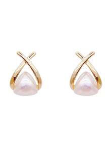 1 Pair Fashionable Faux Pearl Stud Earrings, Designed For Women, Suitable For Wedding, Engagement, Anniversary Party, Valentine's Day Gift - 1# - View 2