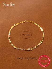 1 Peça Pulseira de Prata 925 Com 5 Zircônias Cúbicas Coloridas Para Férias - Ouro amarelo - Visão 4
