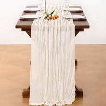 1pc White Braided Table Runner, Rustic Spring Tablecloth (Approx. 90*400cm) Bohemian Style Home Decor Wedding Baby Shower Birthday Party - White - View 3