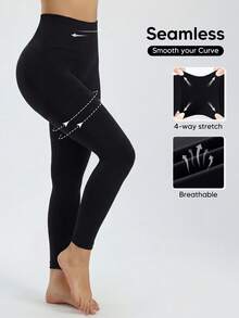 Women's Compression Yoga Pants, Seamless High Waist Tummy Control Shapewear Black - Black - View 4