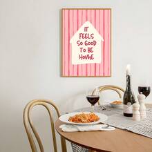 1pc Pink Stripes It Feels So Good To Be Home Wall Art Picture Cute House Quote Prints Canvas Paintings Cozy Inspirational Posters Decor For Bedroom Living Room Decoration Gift For Pet Lovers Unframed / Framed/Wooden Poster Hanger - Pattern - View 6