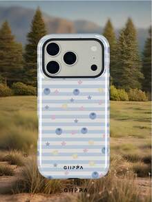 GIIPPA 1 pieza Funda de teléfono con base de rayas horizontales azul claro con diseño de patrón de arándanos y pequeñas estrellas, Funda de teléfono 17 Pro Max, Compatible con teléfono 16 Pro Max, 15 Pro Max, 14 Pro Max, Funda de teléfono de moda de alta gama estilo coreano divertido, Compatible con 11/12/13/14/15/16 Pro Max Plus, Diseño elegante adecuado para hombres y mujeres, ¡Regalo perfecto para novia en Navidad, Día de San Valentín, Pascua, Temporada de bodas y cumpleaños! - Multicolor - View 7