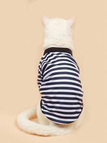 法鬥新風格休閒酷感小中型犬博美泰迪春夏兩足寵物條紋圓領T恤 - 黑色 - 查看 4