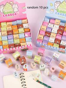 10 PCS - Surprise Fun Erasers - Cute Cartoon Milk Box Shape - Random Styles Sent - Teaching Prizes And Party Gifts, Back To School - Multicolor - View 11