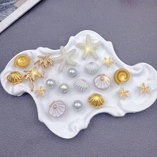 20件組金白色海洋生物仿珍珠時尚DIY鞋飾，含貝殼、海星、海螺、椰子樹，適用於園藝鞋、涼鞋，可拆卸鞋子配件，節日禮物 - 金色 - 查看 4