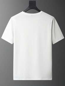 Men's Basic Tee In Breathable Cotton, Gradient Graffiti Typography With Simple Text On The Front, Casual Top For Everyday Urban Look - White - View 3
