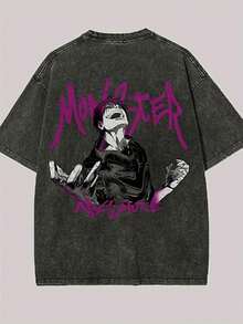 Camiseta unisex manga corta con estampado, cuello redondo, 100% algodón puro, tela suave y transpirable, estilo casual ideal para primavera y verano, ropa de uso diario cómoda - Negro - Ver 1