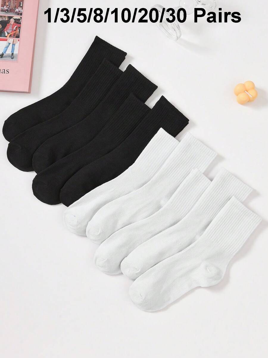 1/3/5/8/10/20/30雙黑白素色女款中筒襪,中性款,女襪,送男友禮物 - 黑與白 - 查看 1