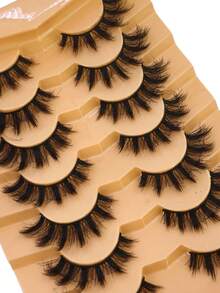 HBZGTLAD 7 Pairs Assorted Natural Style False Eyelashes, Fluffy Thickened Cat Eye Wispy Lashes With Black Band, Dense Extension-Look D Curl Cat Eye Lashes, Natural Appearance Faux Mink 3D Fluffy Russian Strip Lashes, Reusable For Daily Wear And Practice - View 5