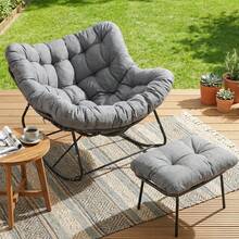 Egg-Shaped Rocking Chair With Footstool, Rattan Rocking Chair Set, Oversized Rocking Armchair, Weatherproof, With Thick Removable Cushion, Load Capacity Of 150kg, Lounge Chair For Garden, Balcony, Living Room - Black Rattan + Gray Mat - View 5