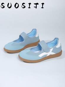 2026 Neue flache Große Größen 36-41 Damen Klettverschluss Studenten Sport Casual Mode weiße Sneaker deutsche Trainingsschuhe - Blau - Übersicht 2