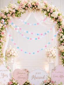 5pcs Pink Blue White Polka Dot Paper Garland, Vertical Hanging Round Dot Tassel Backdrop, Gender Reveal Baby Shower Birthday Party Decoration, Ceiling Wall Arch Round Paper String Banner, Bohemian Macaron Color Polka Dot Garland Newborn Party Supplies - Multicolor - View 9