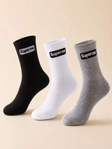 3 Pairs Unisex Ribbed Socks | Bold "" Logo Design | Soft & Comfortable | Breathable & Durable | Casual Streetwear Style | Perfect For Daily Wear, Sports, And Street Fashion - Multicolor - View 1