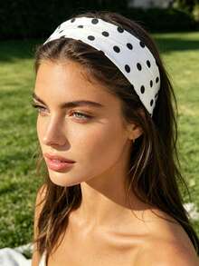 1pc French Vintage Polka Dot Headband, Wide Elastic Hairband, Vacation/Street Style/Daily Versatile Hair Accessory - Multicolor - View 2