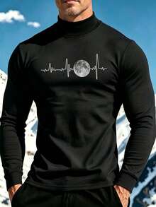 Ny kreativ långärmad t-shirt för män med Frequency Moon och falsk krage - Svart - Visa 1