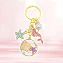 30pcs Ocean Theme Starfish And Mermaid Pearl Keychains, Includes 10 Keychains, 10 Thank You Cards And 10 Organza Bags. Perfect For Decorating Backpacks, Cars And DIY Party Supplies. - Multicolor - View 3
