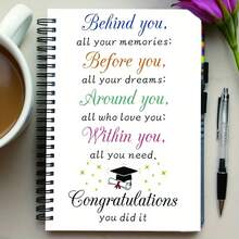 Graduation Inspirational Notebook, Spiral Bound, Vibrant Quotes, Graduation Cap & Star Pattern Design, Lined Pages, Perfect Gift For Students To Celebrate Achievements And Dreams - A - View 1