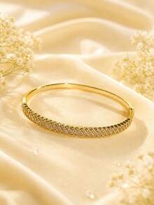 1pc Minimalist Diagonal Textured Women's Versatile Bangle Bracelet, Suitable For Daily Wear, Wedding And Banquet - Bracelet - View 5