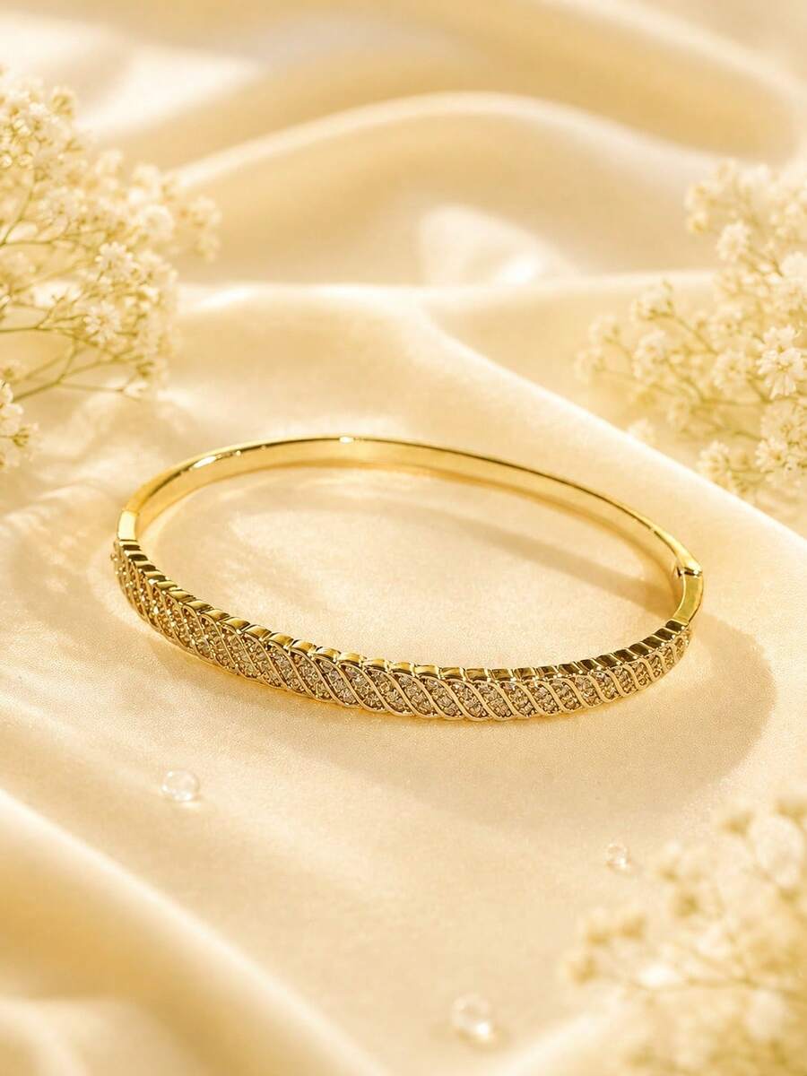 1件極簡斜紋紋理女款百搭手鐲手鍊,適合日常佩戴、婚禮與宴會 - 手鐲 - 查看 1