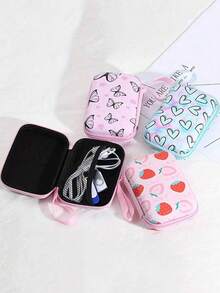 Earphone Data Cable Charger Storage Organizer Bag, Cartoon Creative Shockproof Zipper Box Cable Organizer Travel Essential Cable Organizer Desktop Accessory Office Desk Accessory Phone Accessory Charger Box Charger Bag, Perfect Gift For Birthday, Back To School And Friends. - Multicolor - View 2