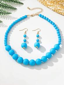 3pcs Necklace And Earrings Set, Suitable For Women's Daily Wear And Gift Giving - Blue - View 5