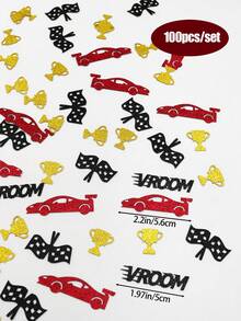 100pcs/Set Red Racing Theme Glitter Confetti, Vroom Racing Checkered Flag Trophy Table Scatter Confetti, Suitable For Boys Children Birthday Party Decoration, Racing Party Supplies - Red and Black - View 3