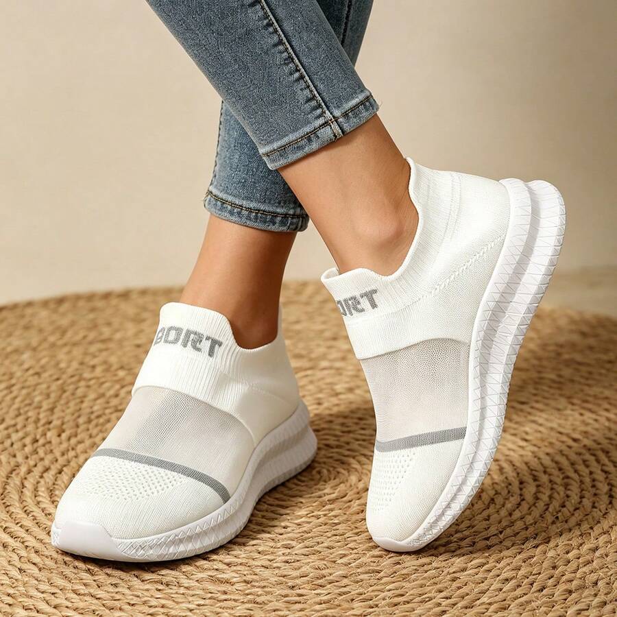 Women White Transparent Colorblock Casual Breathable Sneakers Street Style Low Top Skateboard Shoes, Comfy Non-Slip Lace Up Casual Sneakers - 白色 - 查看 1