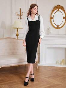 MOD Vestido midi ajustado azul con espalda dividida, silueta esbelta y copas de busto - Lila Púrpura - Ver 2