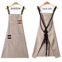 1 Piece Of Canvas Apron With Pocket, Coffee Shop, Milk Tea Shop, Chef, Hotel Kitchen, Baker's Role - Multicolor - View 3