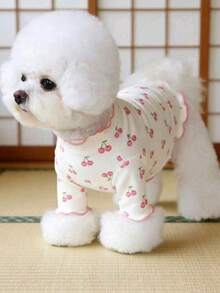 Spring/Summer/Autumn Pet Elastic Ice Silk Lace Trim Inner Vest, Thin Breathable Short Sleeve Dog/Cat Universal Top - Red and White - View 3