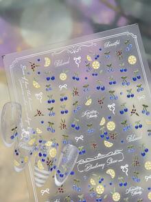 5D Fruit Lemon Embossed Nail Art Stickers, Transparent Yellow Lemon Slices With White Lace Floral & Letter Self-Adhesive Patches, Clear Matte Thin Style, Fresh Sweet Country Minimalist DIY Nail Decor, Salon Daily Wear Nail Accessories, 1 Sheet - Multicolor - View 12