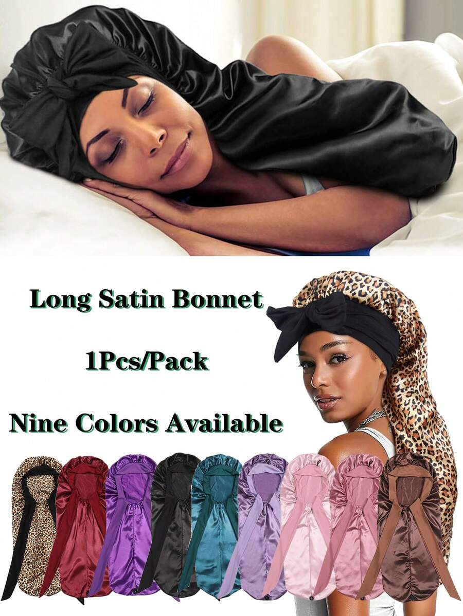nunify Long Satin Silk Sleep Cap, Women's Sleeping Cap, Silky Drawstring Sleep Hat, Suitable For Braids And Curly Hair, Plus Size Satin Sleep Cap With Elastic Drawstring