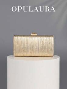 OpulAura Retro Luxury Clutch Bag, Gold Leather Pleated Design Fashion Party Purse, Elegant Box Handbag With Chain Strap, Suitable For Party/Wedding - Vàng - Xem 1