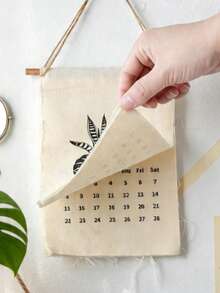 1PC Vintage Botanical Pattern Linen Wall Calendar, Wall-Mounted Calendar, Reusable Home Wall Decor Art Piece - Cotton Calendar - Aloe Vera Tortoise Shell - View 9