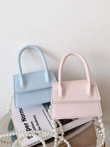 1 pieza Bolso de mano de moda para niñas de unicolor con cierre magnético de PU, cadena de perlas, bolso bandolera mini, adecuado para todas las estaciones y uso diario - A - Ver 4