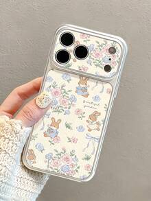 1pc Silver Pink Blue Floral Rabbit Pattern Full Coverage Lens Protection Anti-Drop Anti-Collision Personalized Phone Case Compatible With IPhone 16 Pro Max 17/16/15/14 Plus/13/12/11 Air Protective Case - Multicolor - View 4