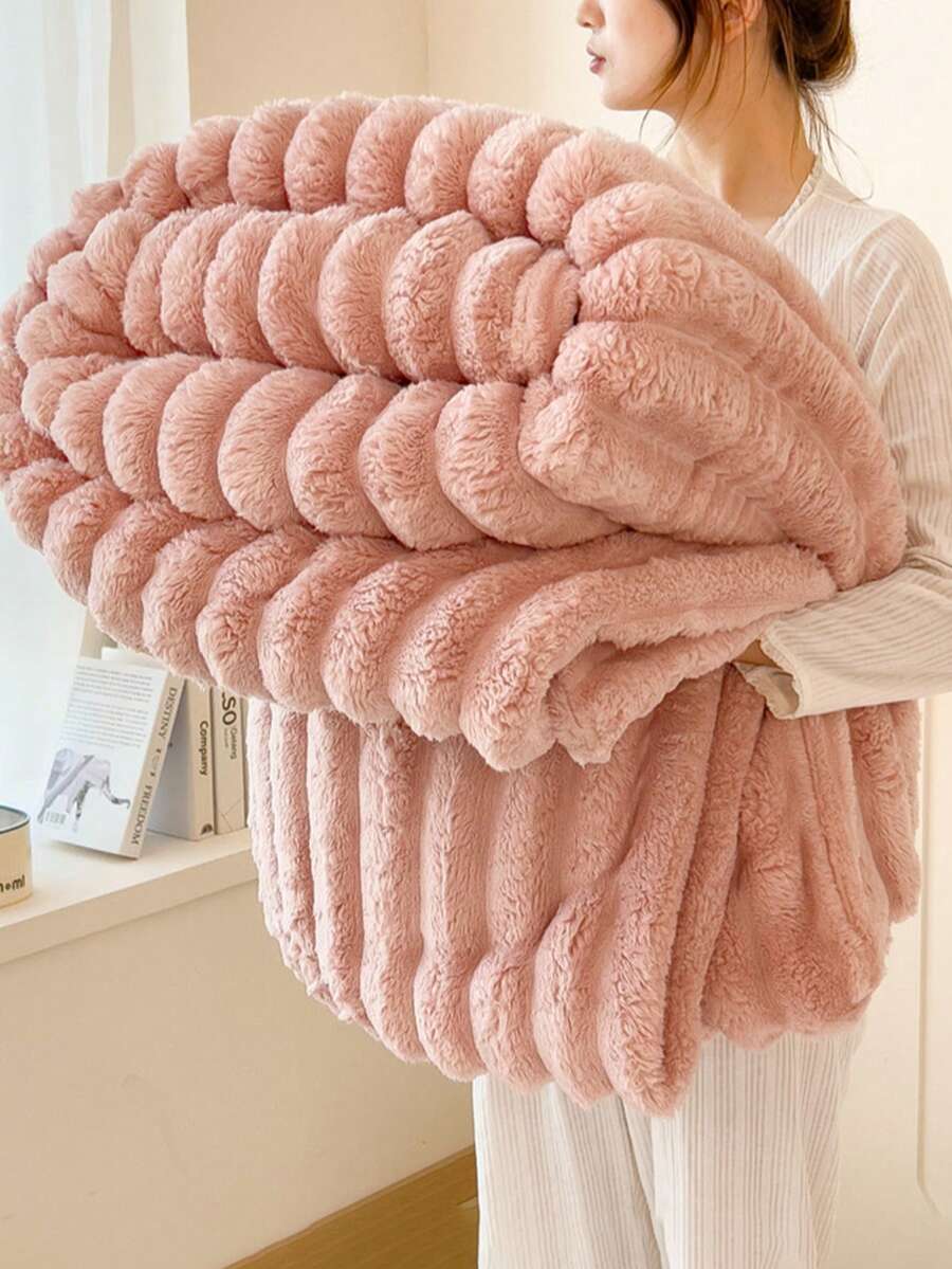 1 buah Selimut Bergaris Pink Super Lembut dan Hangat - Bahan Poliester yang Dapat Dicuci dengan Mesin, Pilihan Terbaik untuk Musim Semi dan Gugur, Cocok untuk Semua Musim, Sempurna untuk Sofa dan Tempat Tidur - Berwarna merah muda - View 1