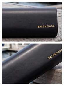 Balenciaga 1個裝黑色奢華硬殼皮革眼鏡盒，堅固保護與便利收納，時尚設計，男女通用，適合個人使用或送禮 - 黑色 - 查看 5
