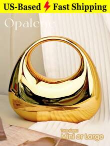 Mini Mirror Acrylic Crescent Moon Box Handbag Oversized Versatile Chain Shoulder Crossbody Gold Purse Affordable Party Bag For Beach Evening Dress - 金色 - 查看 1