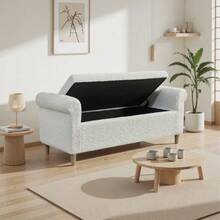 Footstool With Storage Space, Fabric-Covered Footrest With Hinged Lid, Compact Scandinavian-Style Stool For Living Room Or Bedroom - White - View 4