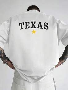 Camiseta de hombre con hombros caídos, Texas, camiseta holgada para hombre con diseño de doble cara, nueva ropa de hombre a la moda, una prenda esencial para hombre con diseño moderno en la - Negro - Ver 3