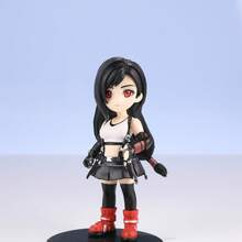 VII (FF/7) Tifa Lockhart Q版卡通公仔，原版遊戲服裝，PVC材質收藏娃娃，附圓形黑色底座，適合汽車儀表板裝飾、展示收藏及粉絲生日禮物 - 彩色 - 查看 4