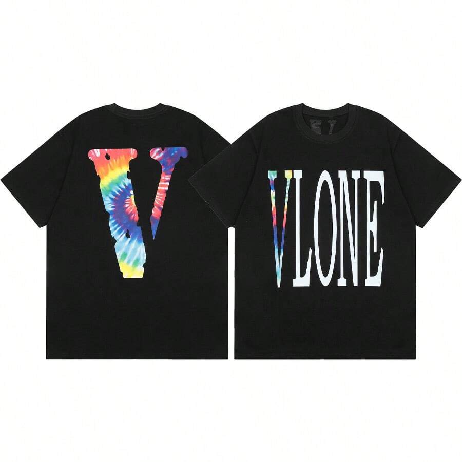 Unisex Short Sleeve Y2K Style T-Shirt V-Shaped Print Summer Graphic Top For Men Crew Neck Loose Fit,Pure Cotton/Breathable/ Sweat Absorption - 黑色1 - 查看 1