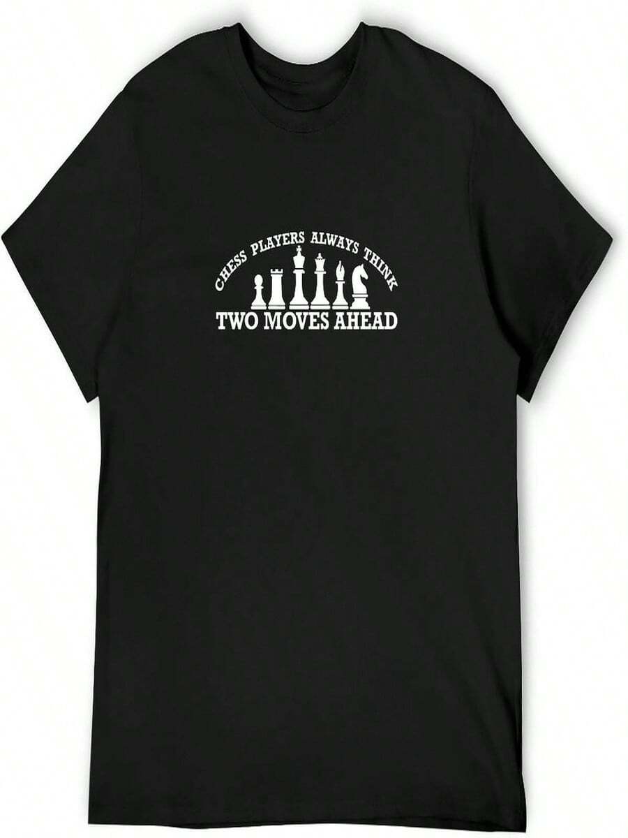 Camiseta negra de mujer con estampado de torre y alfil, donde el jugador de ajedrez siempre va dos movimientos por delante. - Negro - Ver 1
