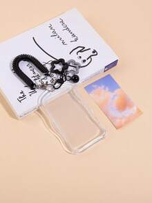 1PC Transparent Acrylic Card Holder, With Spring Cord And Bell Pendant, Creative Card Holder, Suitable For Student ID, Meal Card, Campus Card, And Bank Card Storage, A Stylish Student Study Accessory For Back-To-School Season - Single Piece - View 4