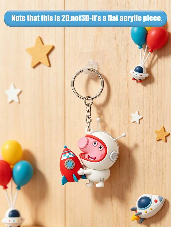  Chaveiro plano de acrílico Peppa Pig astronauta espacial, design impresso com tema de foguetão vívido combinado com anel de chaveiro de metal à prova de ferrugem. Painel de acrílico liso e resistente a riscos, pingente de mala leve perfeito para lembrancinhas de festa e decoração de acessórios diários