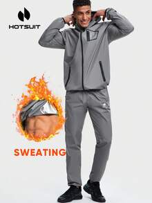 HOTSUIT Men's Tear-Resistant Boxing Sweat Suit, Sports Fitness Jacket, Weight Loss Sauna Set, Top + Pants - Grey - View 2