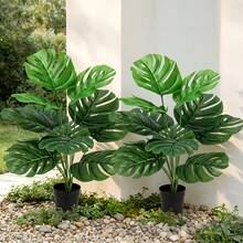 2pcs/Set 24-Inch Premium Artificial Bamboo - Outdoor Faux Green Plant, Realistic Green Leaves | Suitable For Indoor And Outdoor Multi-Scene Placement, Applicable To Office, Balcony, Wedding, Party, Yard. - Tropical Style Green Premium Feel - View 5