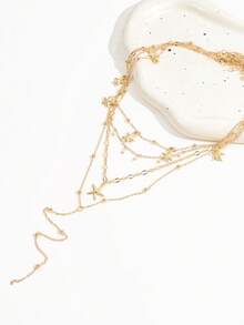 4PCS INS Style Fashion Versatile Starfish Pearl Multi-Layer Collarbone Chain Gold Chain Y-Shaped Necklace Set For Women - Gold - View 5