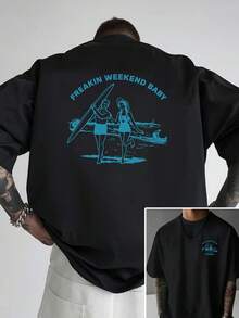Camiseta de hombre con hombros caídos, adecuada para el surf de fin de semana y las vacaciones en la playa, con un diseño de estampado único, camiseta de hombre de corte holgado, ropa de hom - Blanco - Ver 7